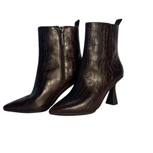 Cole Haan Grand Ambition York Brown Croc-Embossed Ankle Booties Sz 7.5 B